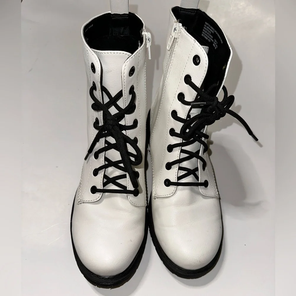 White Combat Boots Faux Leather Combat Boot - Picture 9 of 11